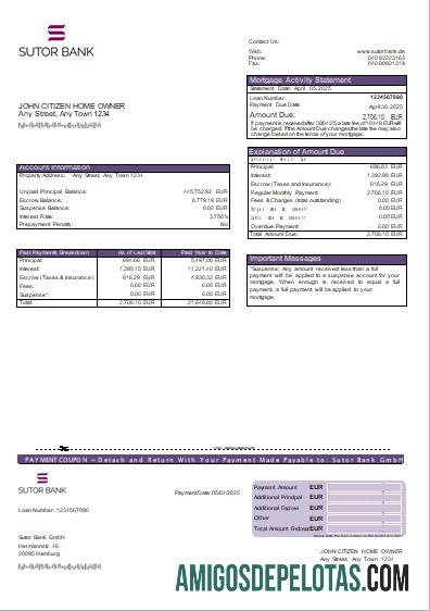 Declaração de hipoteca do Banco Sutor da Alemanha Scr modelo
